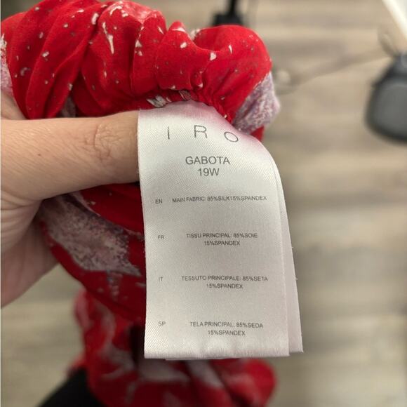 IRO Red and Gray Printed Open Front Long Sleeve Silk Blouse Size XL - Picture 6 of 6